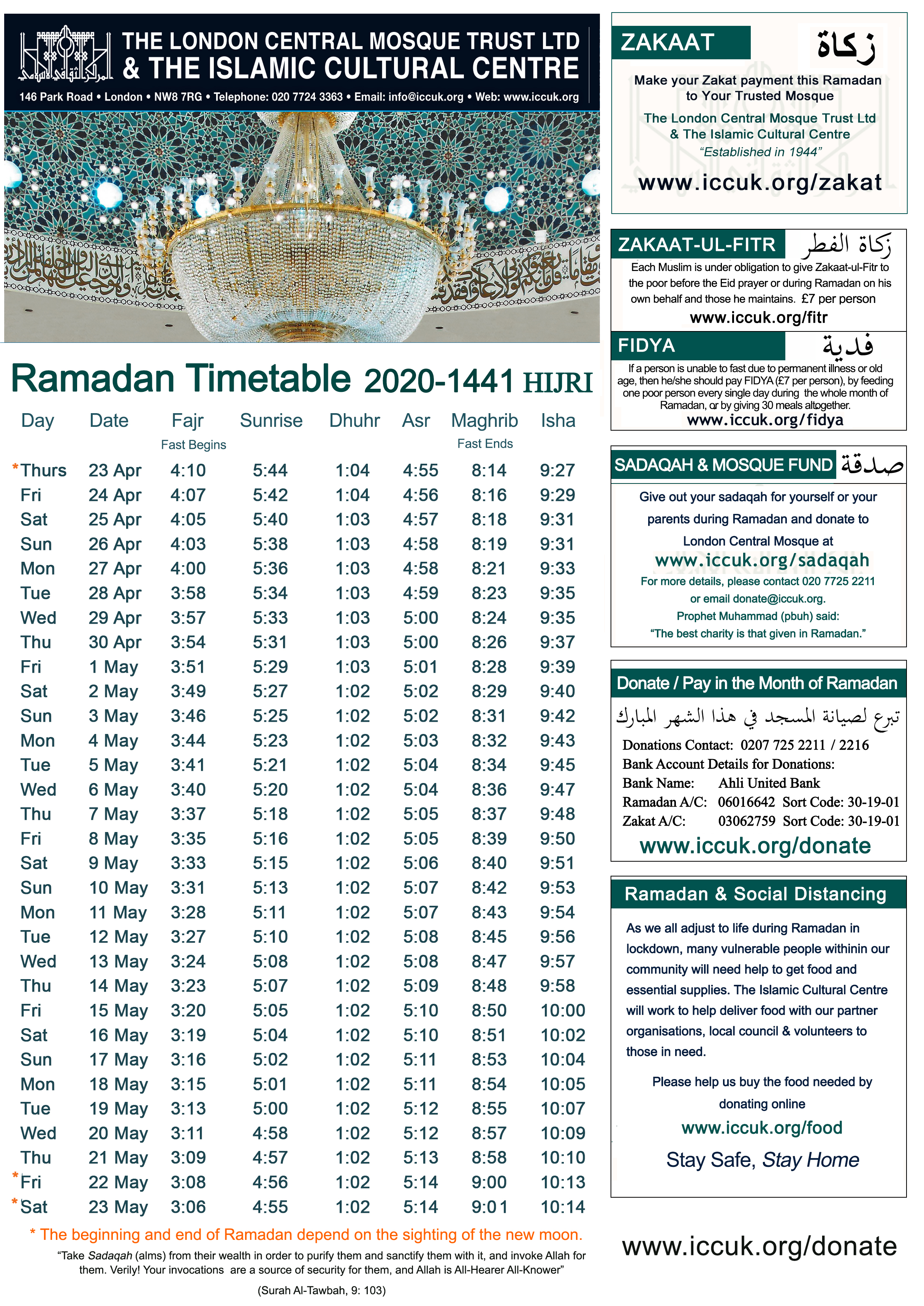 Ramadan 2021 Timetable Uk Ramadan 2020 Uk Timetable For Fasting And